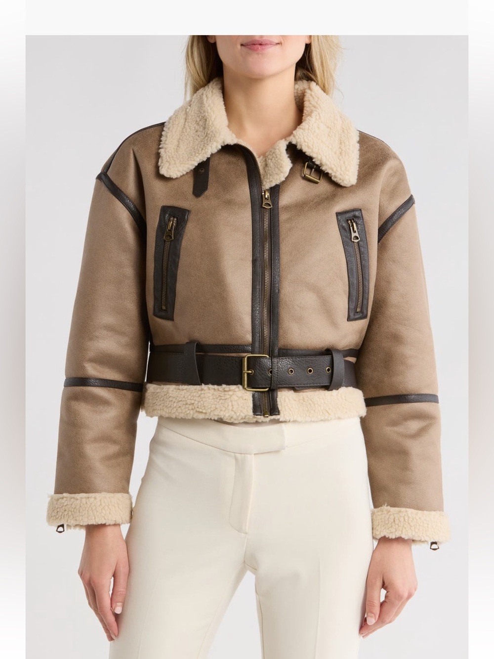 Jason Wu Taupe Quilted Cropped leather Jacket